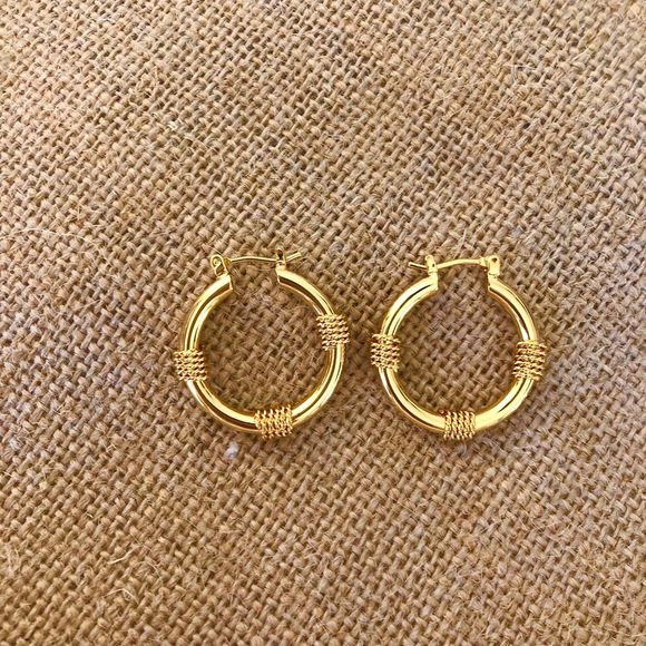 18K Gold Plated Weaved Detail Hoop Earrings - Picture 2 of 7